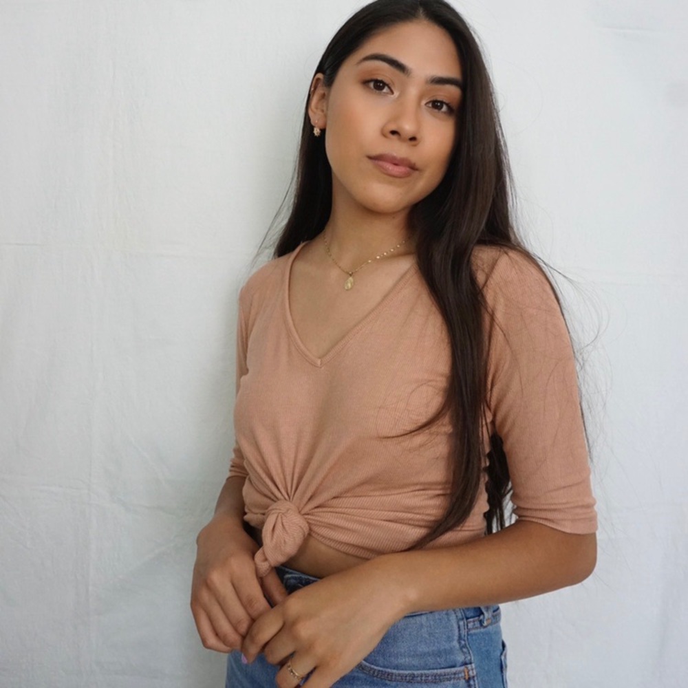 Tan Knitted Half Sleeve Top